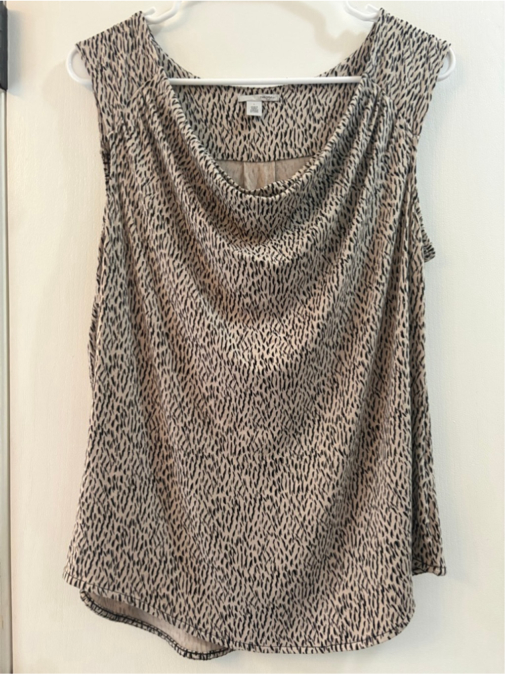 Women's Halogen Tank Top L Beige Black Cowl Neck Sleeveless